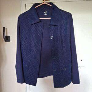 ALIA Lightweight Blue Jacket - Quilted Trim, Front Button Fastening, Patch Pocke